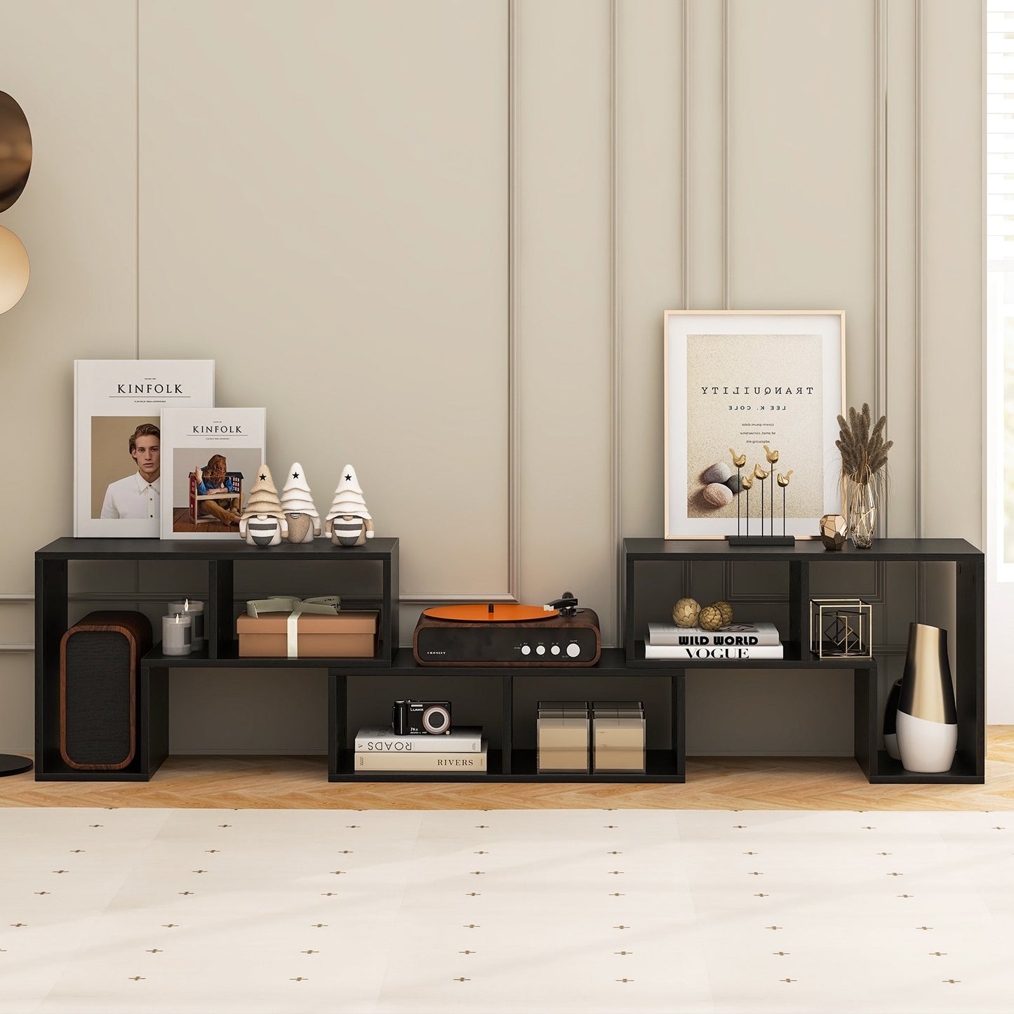 3 Pieces Adjustable TV Stand for TVs up to 65 Inch with Shelves-Black