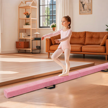 Folding Balance Beam with Solid Wood Base and Anti-slip Bottom-Beige