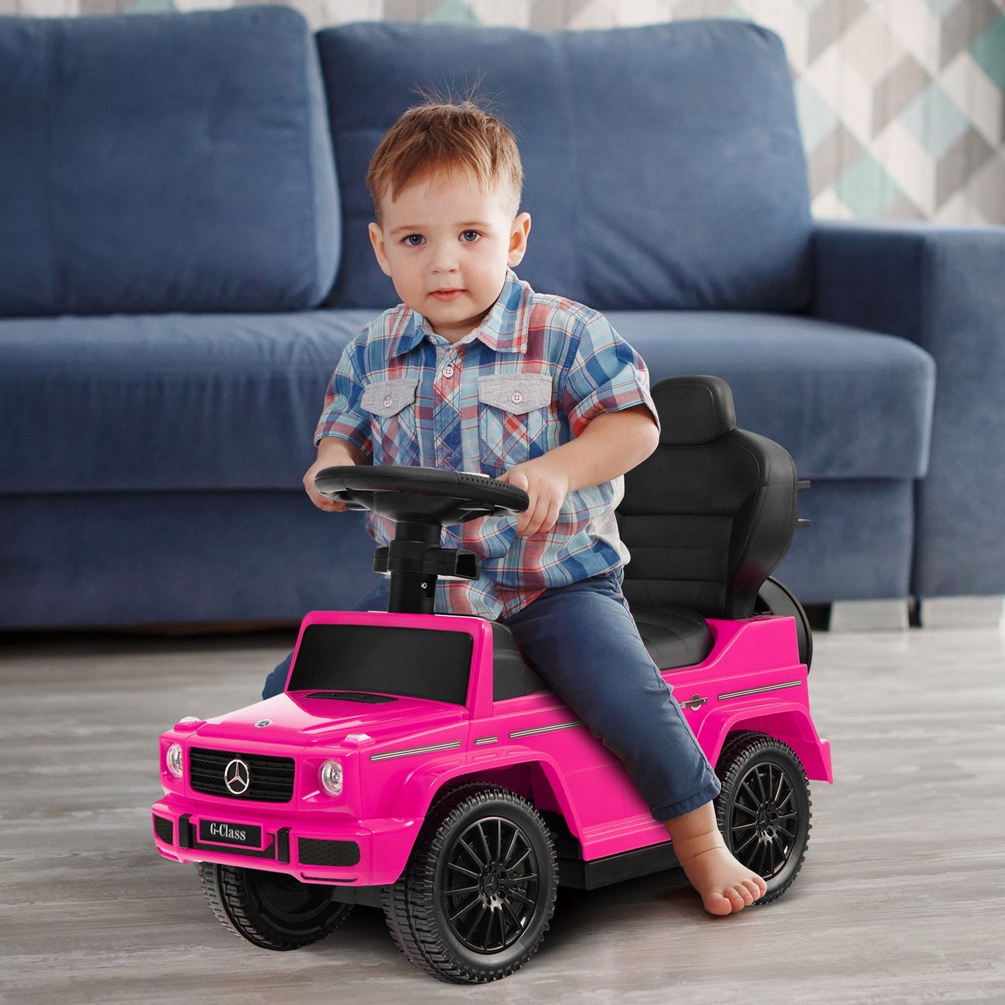 3-In-1 Ride on Push Car Mercedes Benz G350 Stroller Sliding Car with Canopy-Black