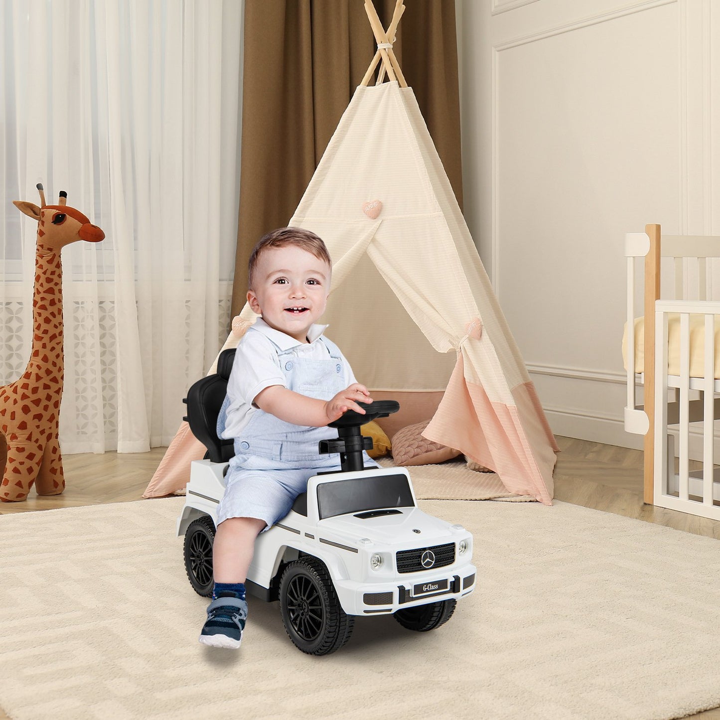 3-In-1 Ride on Push Car Mercedes Benz G350 Stroller Sliding Car with Canopy-Black