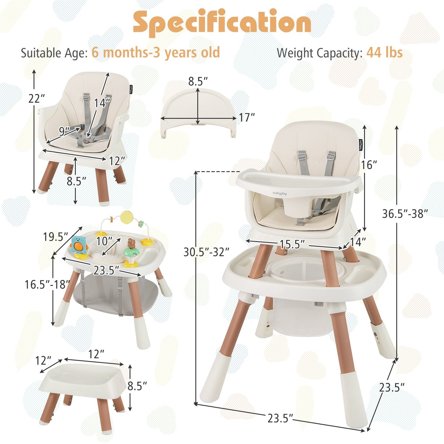 16-in-1 Baby High Chair with Activity Center and Booster Seat for Babies and Toddlers-Grey