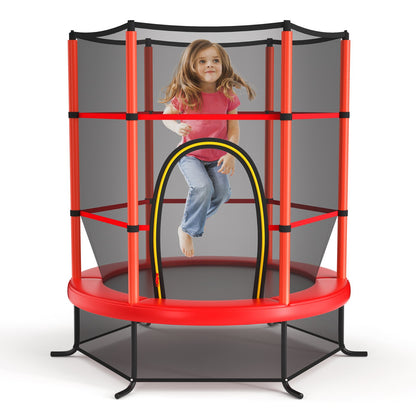 55 Inch Kids Recreational Trampoline Bouncing Jumping Mat with Enclosure Net-Green