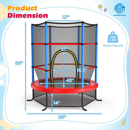 55 Inch Kids Recreational Trampoline Bouncing Jumping Mat with Enclosure Net-Green