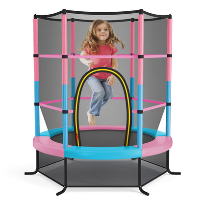 55 Inch Kids Recreational Trampoline Bouncing Jumping Mat with Enclosure Net-Green