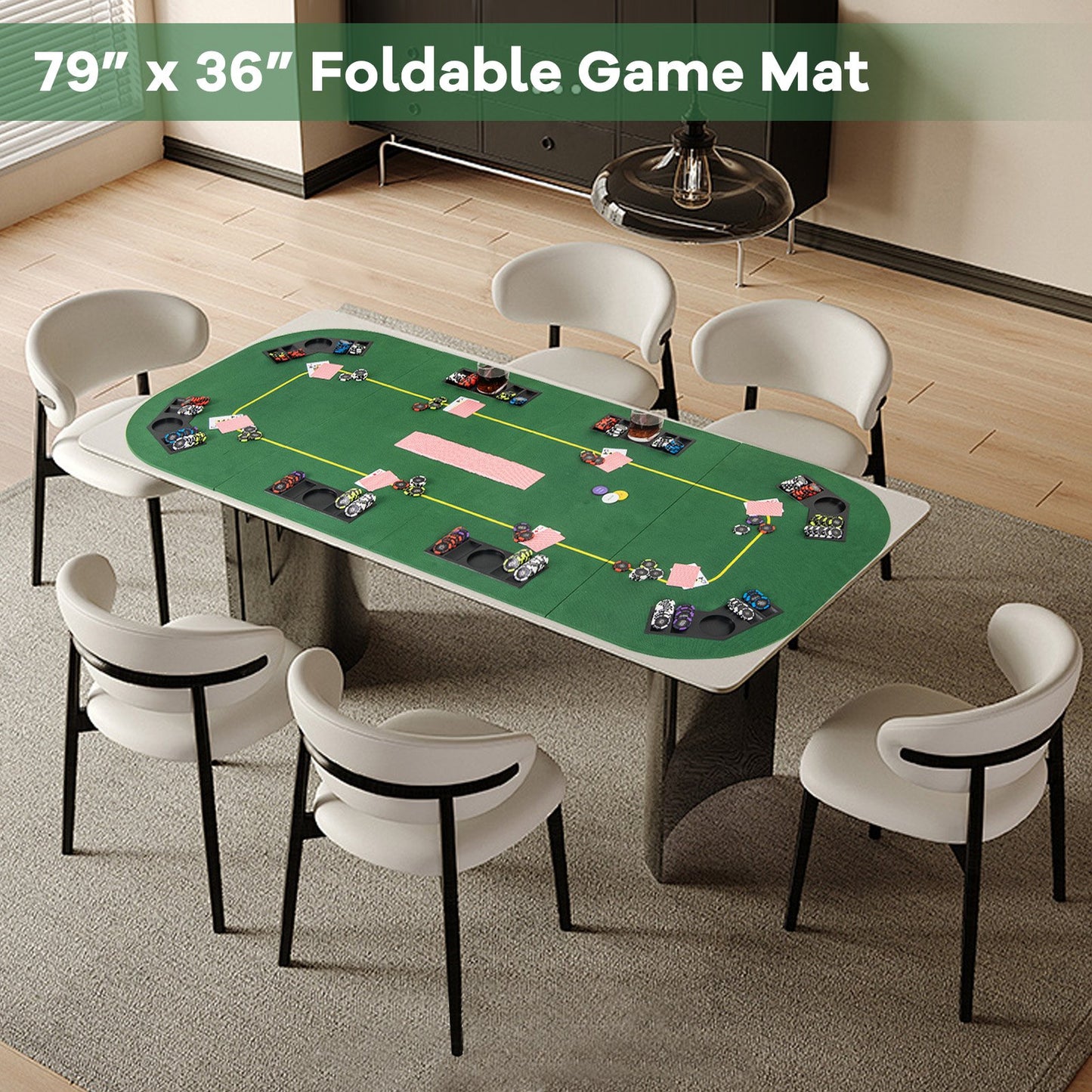 79 x 36 Inch 8-Player Foldable Poker Table Top with Carry Bag and Cup Holders