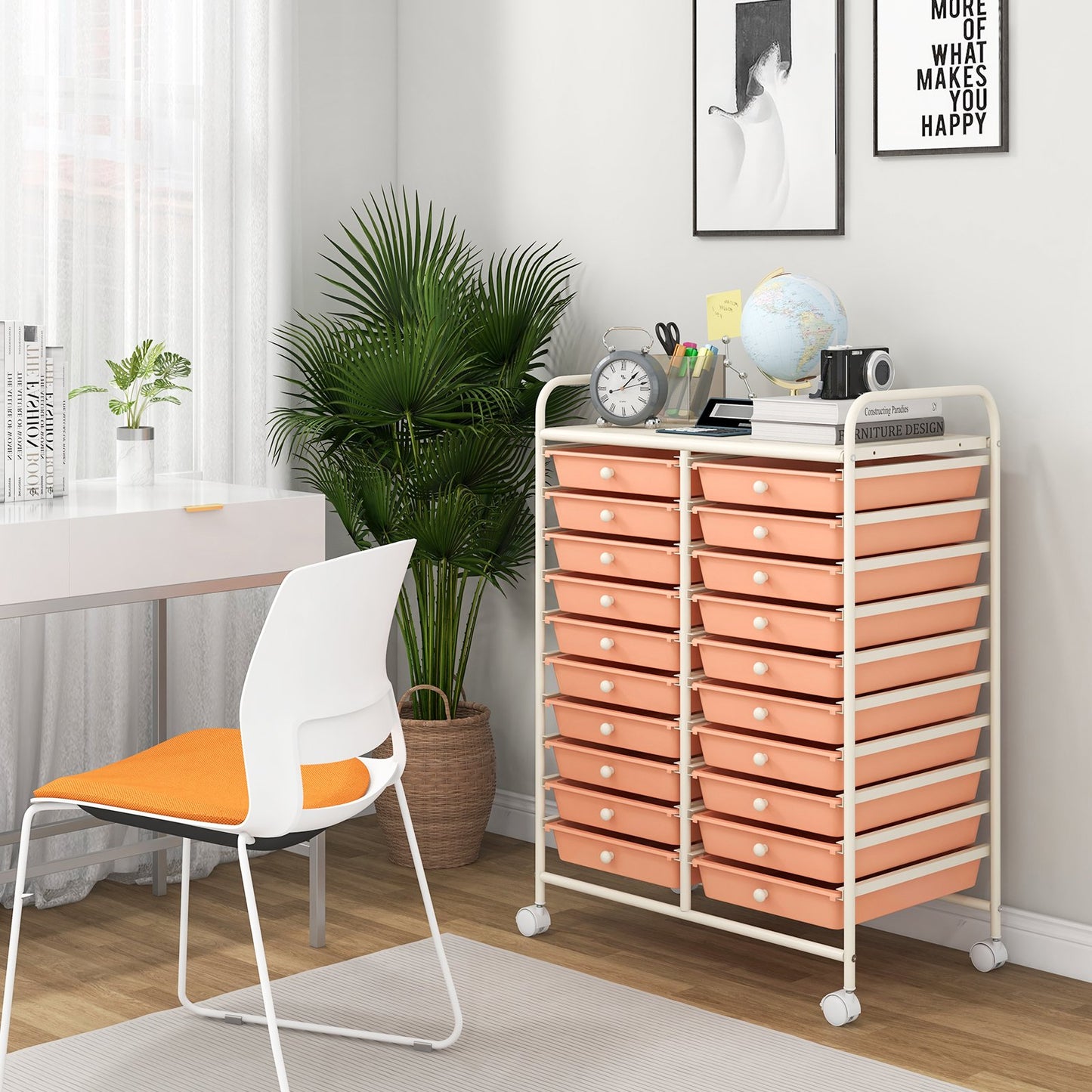 20 Drawers Rolling Storage Cart Studio Organizer-Beige