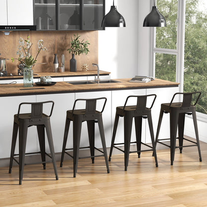 24 Inch Set of 4 Cafe Side Chairs with Rubber Feet and Removable Back-Black