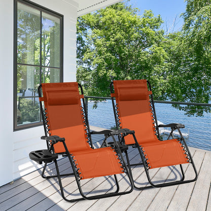 Outdoor Folding Zero Gravity Reclining Lounge Chair with Utility Tray-Beige