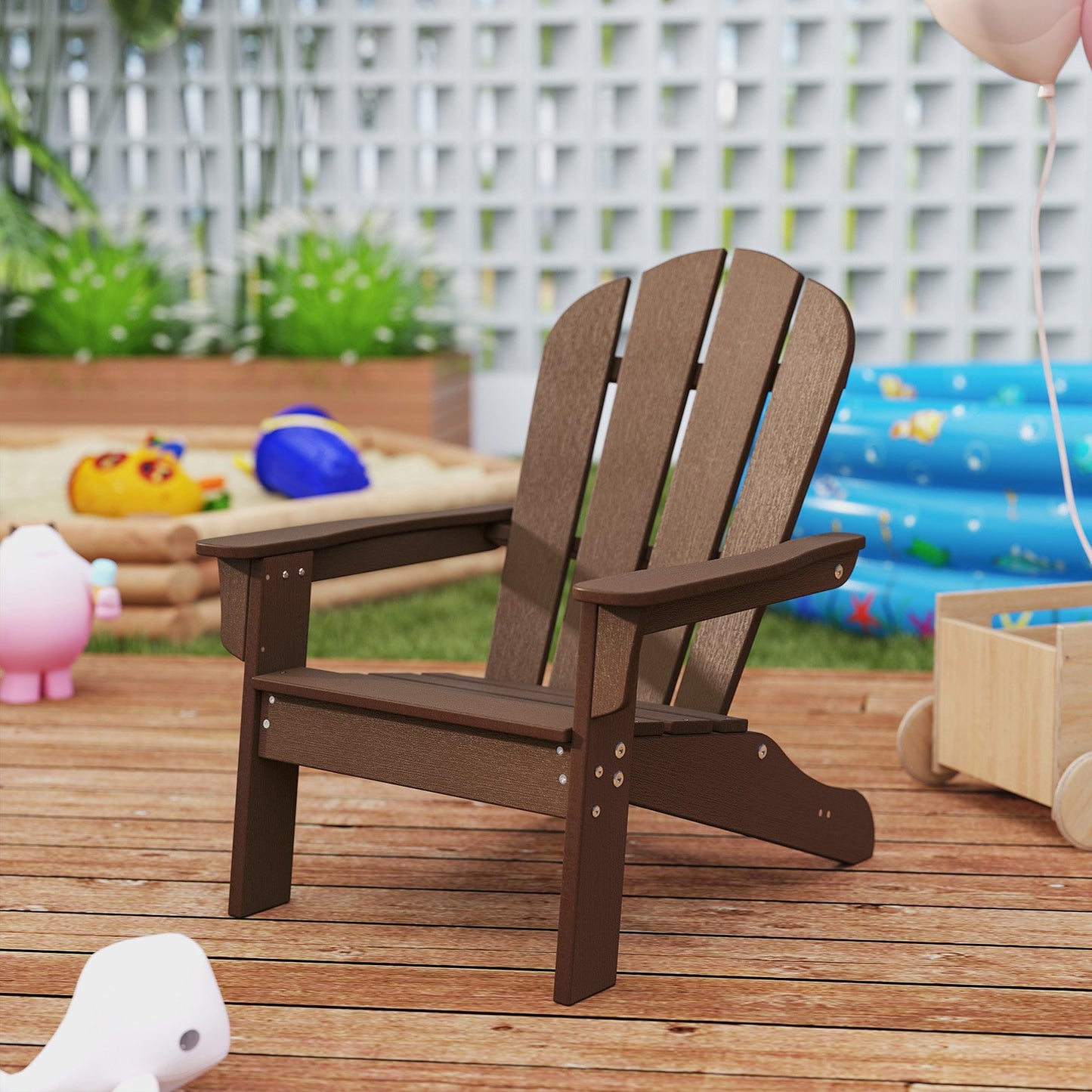 All-Weather HDPE Kid's Adirondack Chair with with High Backrest and Armrests-Brown