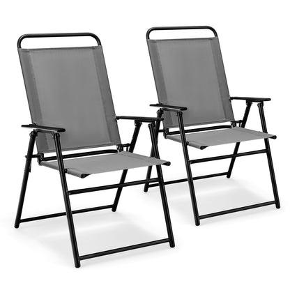 Outdoor Folding Sling Chairs with Armrest and Backrest-Black