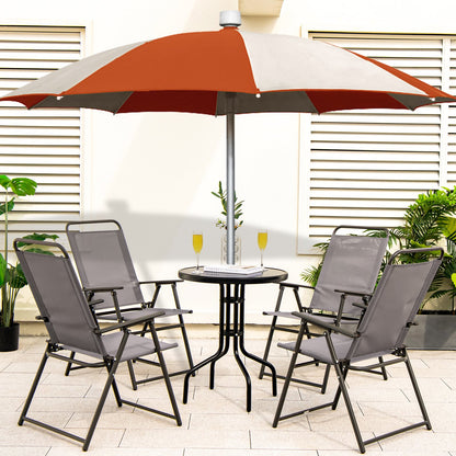 Outdoor Folding Sling Chairs Set of 4 with Armrest and Backrest-Black
