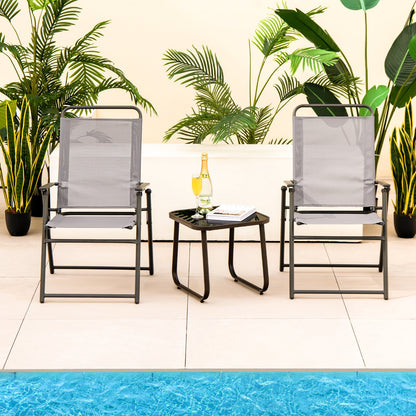 Outdoor Folding Sling Chairs Set of 4 with Armrest and Backrest-Black