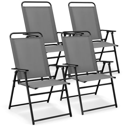 Outdoor Folding Sling Chairs Set of 4 with Armrest and Backrest-Black