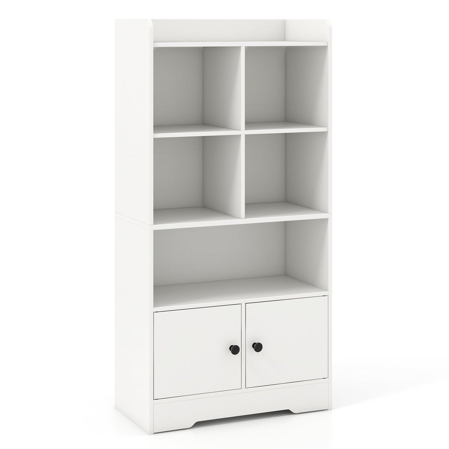 4 Tiers Bookshelf with 4 Cubes Display Shelf and 2 Doors-White