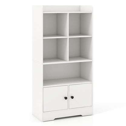 4 Tiers Bookshelf with 4 Cubes Display Shelf and 2 Doors-White