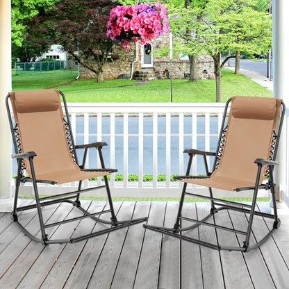 Outdoor Patio Headrest Folding Zero Gravity Rocking Chair-Beige