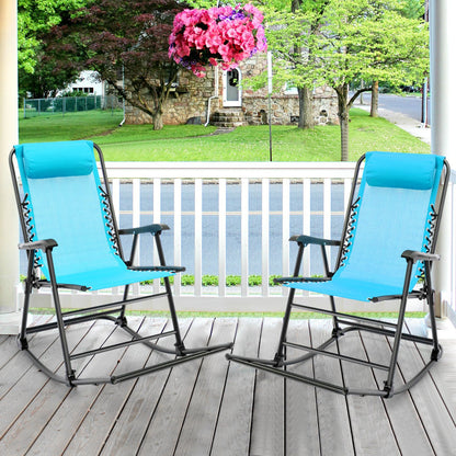 Outdoor Patio Headrest Folding Zero Gravity Rocking Chair-Beige