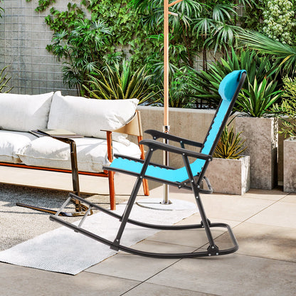 Outdoor Patio Headrest Folding Zero Gravity Rocking Chair-Beige