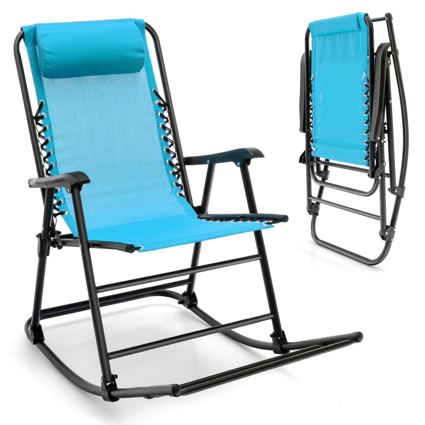 Outdoor Patio Headrest Folding Zero Gravity Rocking Chair-Beige