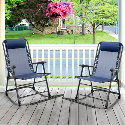 Outdoor Patio Headrest Folding Zero Gravity Rocking Chair-Beige