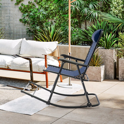 Outdoor Patio Headrest Folding Zero Gravity Rocking Chair-Beige