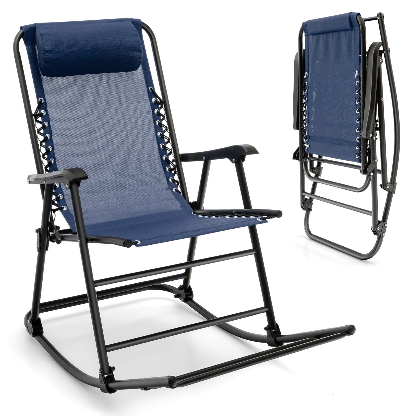 Outdoor Patio Headrest Folding Zero Gravity Rocking Chair-Beige