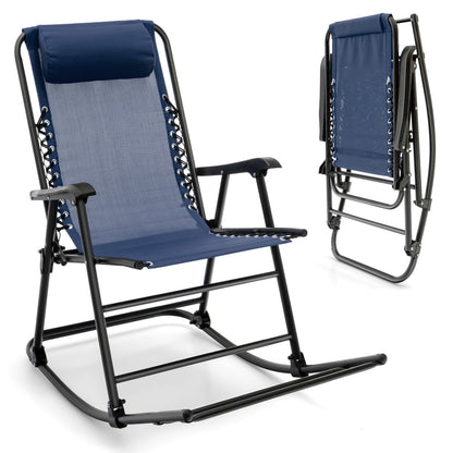 Outdoor Patio Headrest Folding Zero Gravity Rocking Chair-Beige