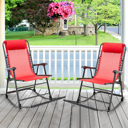 Outdoor Patio Headrest Folding Zero Gravity Rocking Chair-Beige