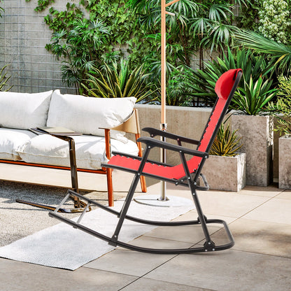 Outdoor Patio Headrest Folding Zero Gravity Rocking Chair-Beige
