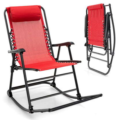 Outdoor Patio Headrest Folding Zero Gravity Rocking Chair-Beige