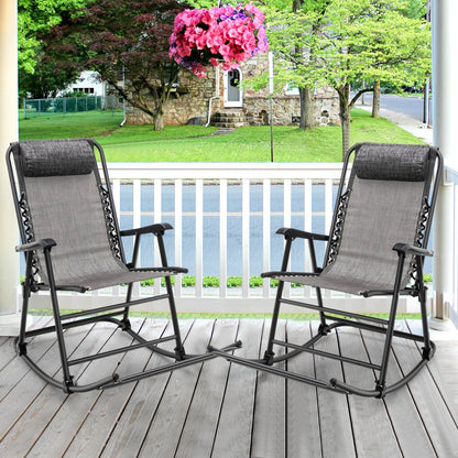 Outdoor Patio Headrest Folding Zero Gravity Rocking Chair-Beige