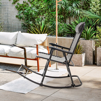 Outdoor Patio Headrest Folding Zero Gravity Rocking Chair-Beige