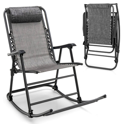 Outdoor Patio Headrest Folding Zero Gravity Rocking Chair-Beige