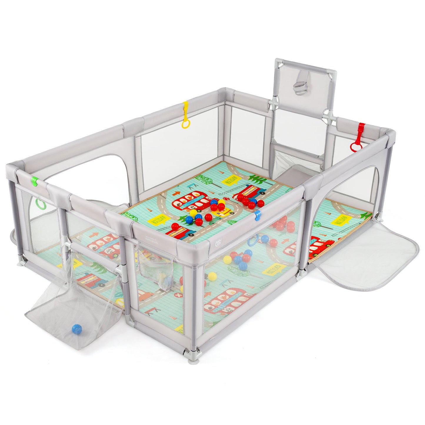 Large Baby Playpen with Mat and Ocean Balls-Dark gray