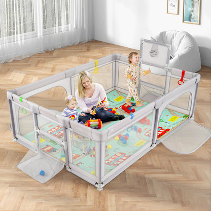 Large Baby Playpen with Mat and Ocean Balls-Dark gray
