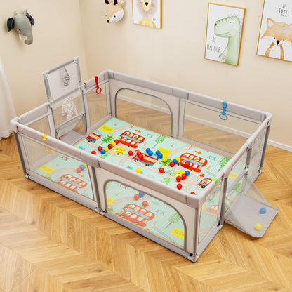 Large Baby Playpen with Mat and Ocean Balls-Dark gray