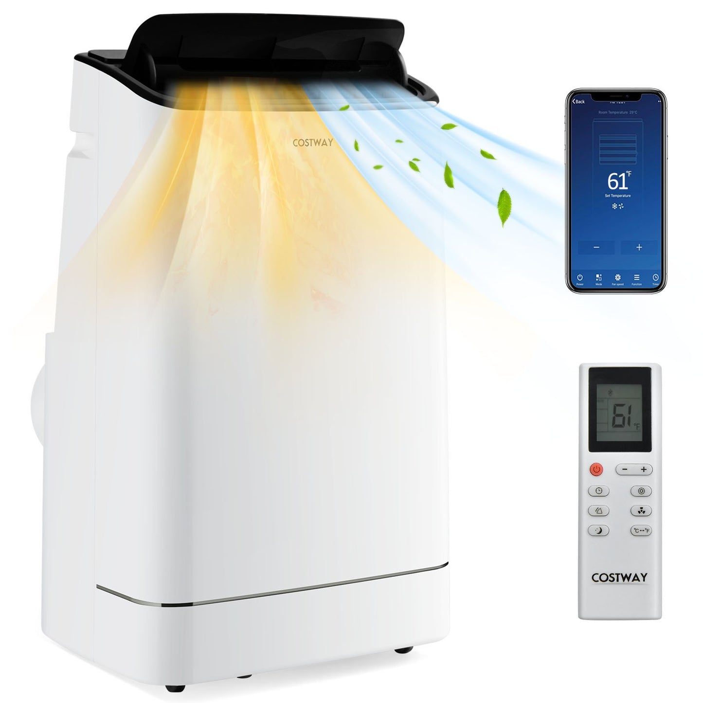 15000 BTU Portable Air Conditioner with Heat and Auto Swing-White