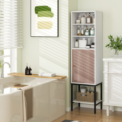57 Inch Bathroom Tall Cabinet with 1 Door and 4 Shelves Narrow Storage Unit-Black
