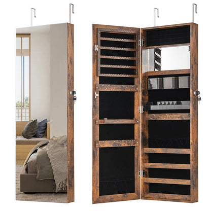 43.5 Inch Jewelry Mirror Cabinet with Full-length Mirror and Adjustable Hangers-Dark Brown