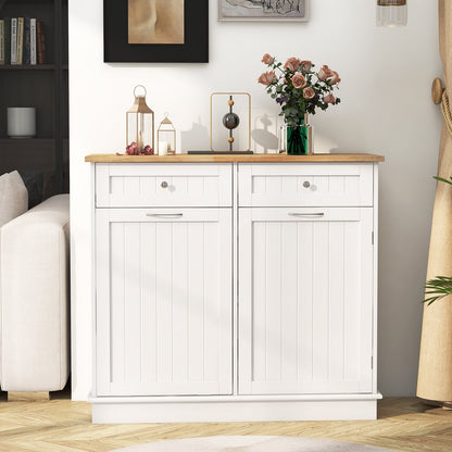 Kitchen Tilt Out Trash Cabinet with 2 Drawers and Adjustable Shelf-Black