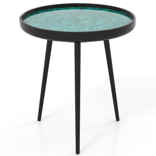 20 Inch Mid-century Modern Coffee End Table with Sea Shell Decoration-Green