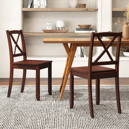Wood Dining Chair Set of 2 with Rubber Wood Legs and Curved Backrest-Black