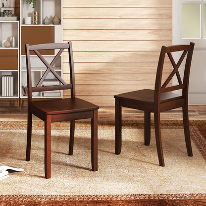 Wood Dining Chair Set of 2 with Rubber Wood Legs and Curved Backrest-Black