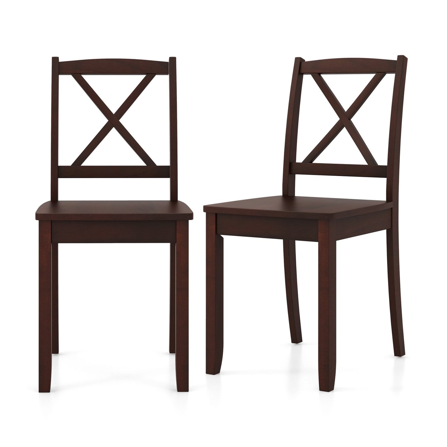 Wood Dining Chair Set of 2 with Rubber Wood Legs and Curved Backrest-Black