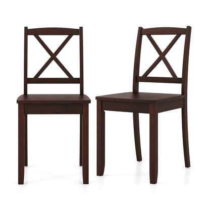 Wood Dining Chair Set of 2 with Rubber Wood Legs and Curved Backrest-Black