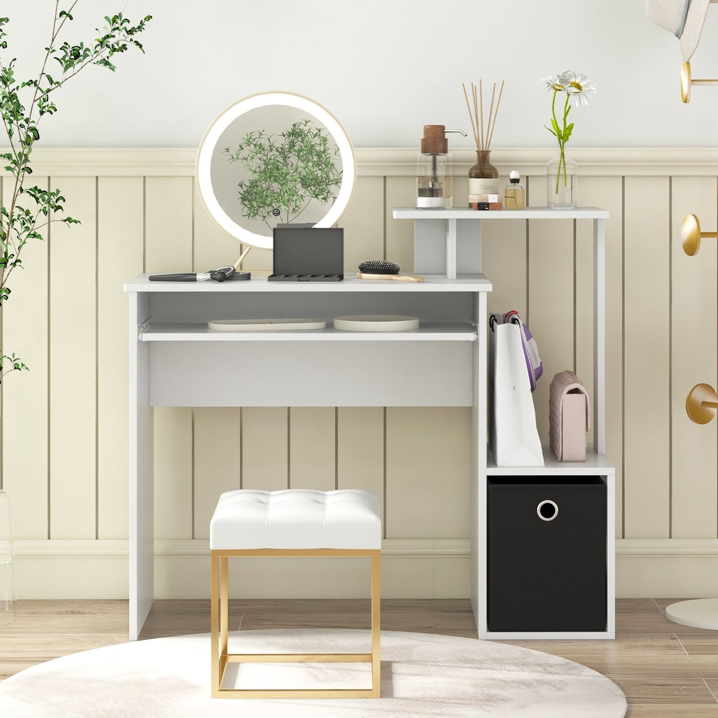 Space-saving Computer Desk with Pull-out Keyboard Tray-Black