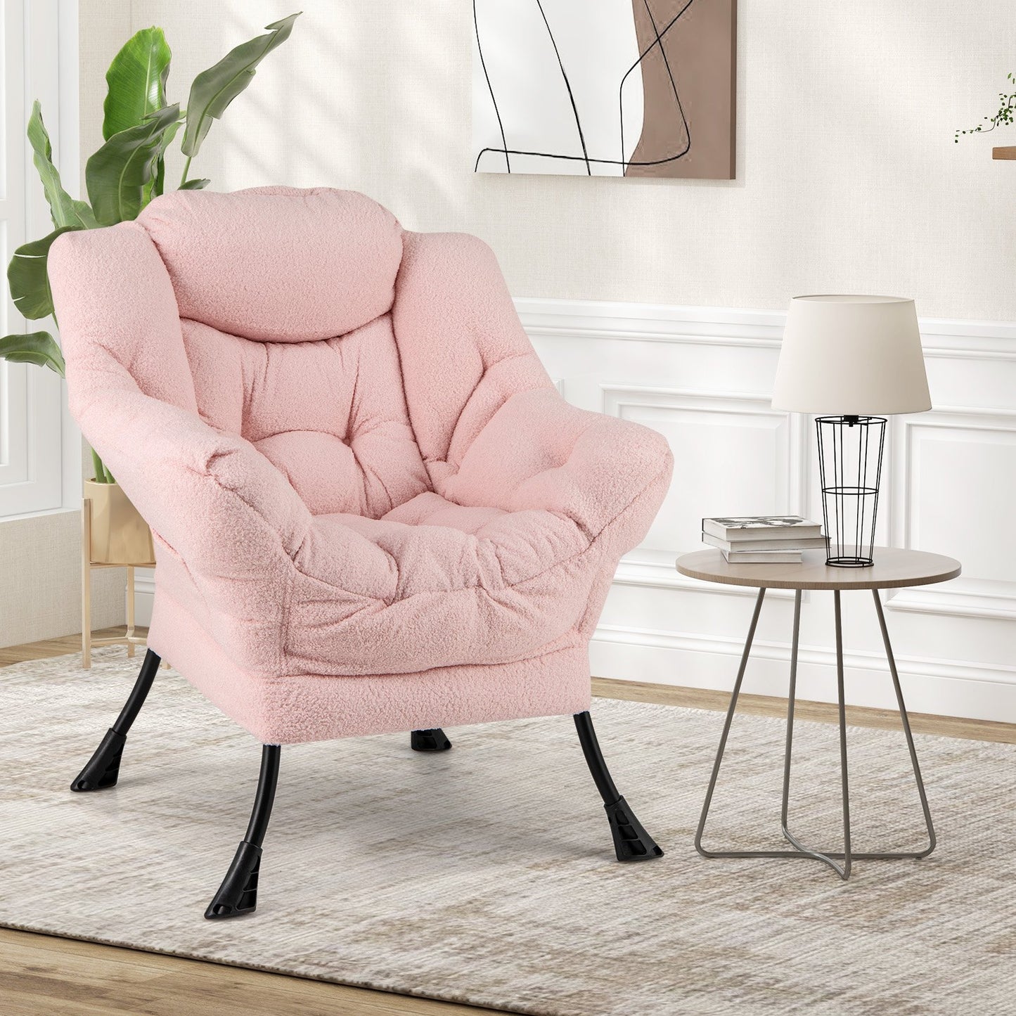 Sherpa Upholstered Accent Chair with Cozy Head Pillow-Beige