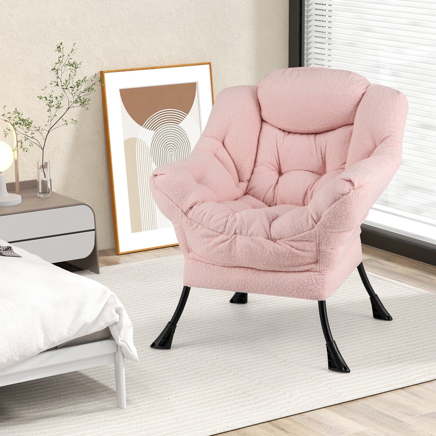 Sherpa Upholstered Accent Chair with Cozy Head Pillow-Beige