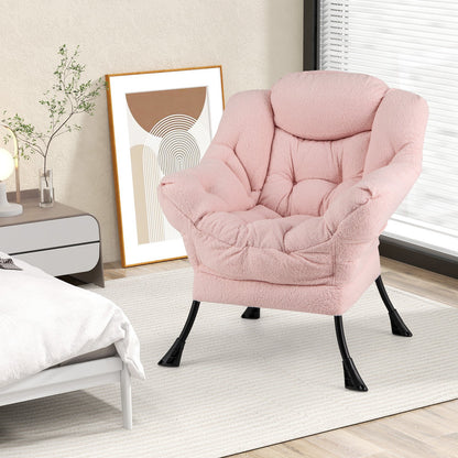 Sherpa Upholstered Accent Chair with Cozy Head Pillow-Beige