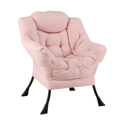Sherpa Upholstered Accent Chair with Cozy Head Pillow-Beige
